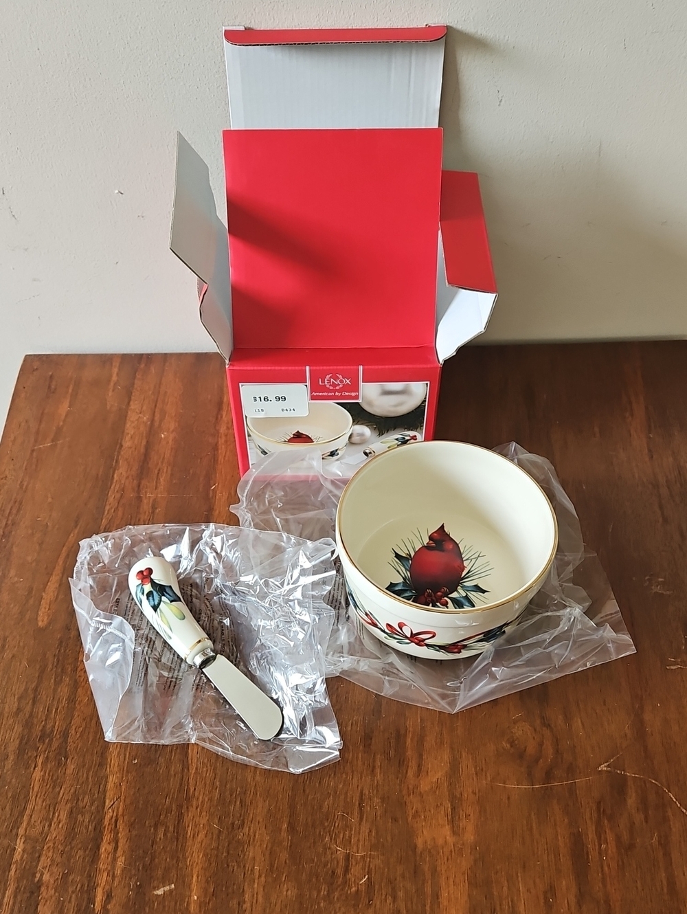 NWT Lenox Winter Greetings Cardinal Dip Bowl With Spreader